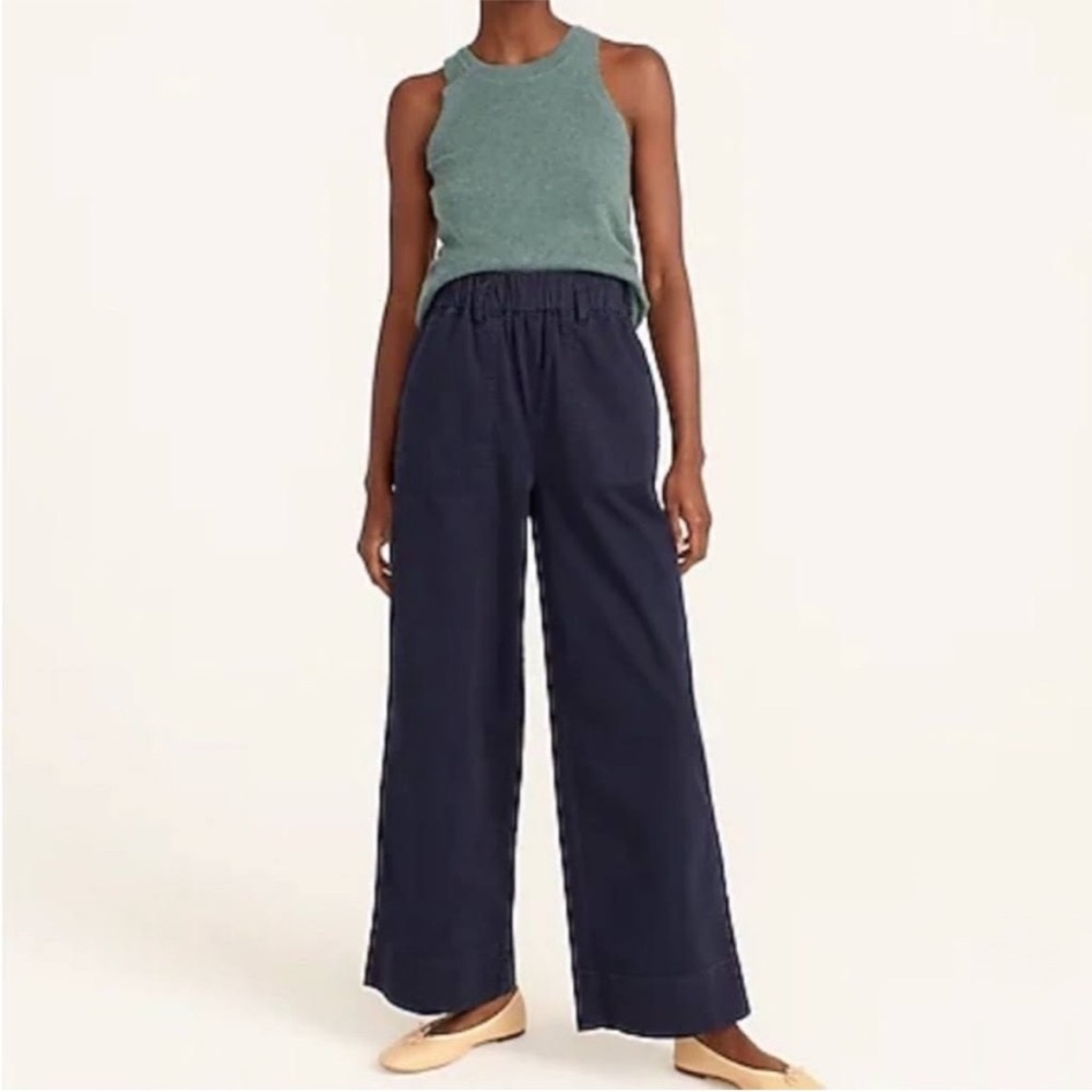 J. Crew Pull-on wide-leg chino pant in navy blue women’s small